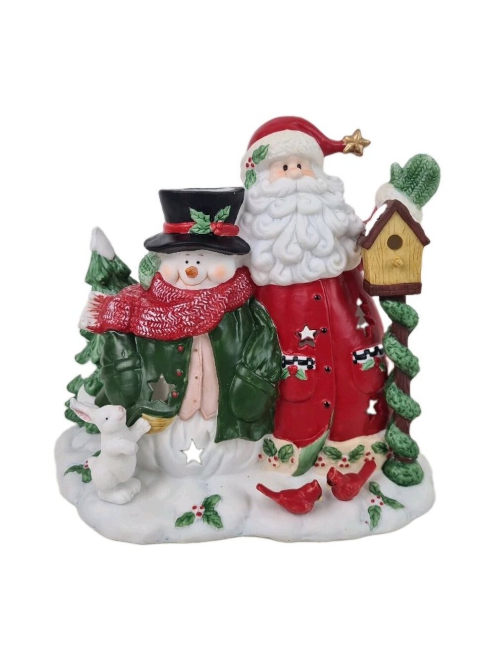 Home Interiors Santa With Snowman Candle Holder Christmas Figurine Vintage S2